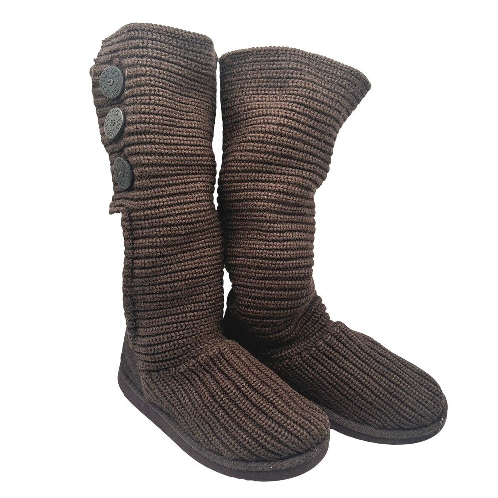 UGG Lattice Cardy Brown Knit Button Tall Boots 5819 Womens Size 7